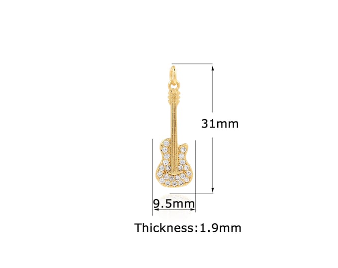 18K Gold Filled Guitar pendant,Gold Dainty Guitar Charms,Simple pendant Bracelet Necklace for DIY Jewelry Making Supply