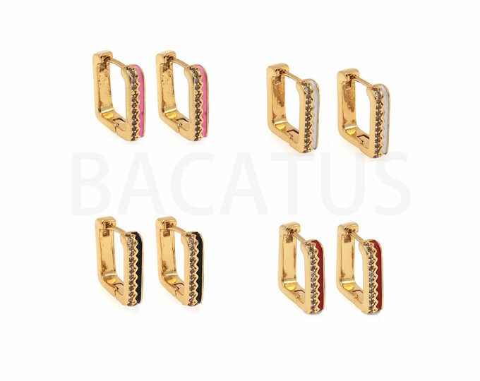 1 Pair,Fashion Square Earrings,  18K Gold Filled Enamel Earrings, Pierced Jewelry, Wide Earrings, Gift for Her,12.7x13.8x3.3mm