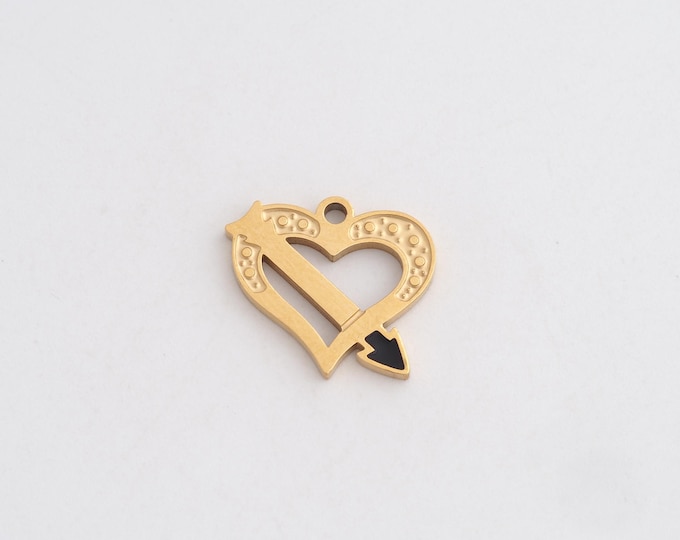 Stainless Steel Heart Pendant,Enamel Arrow Charms,Heart Charm Bracelet Necklace for DIY Jewelry Making Supply,13.5x14.7x1.3mm