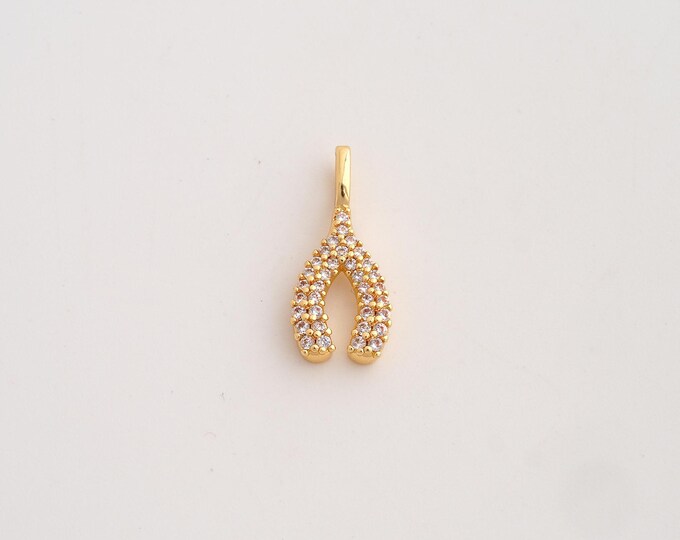 18K Gold Filled Wishbone Charm,Dainty Wishbone Pendant,CZ Wishbone Pendant ,DIY Jewelry Supplies,18.6x8.4x2.8mm