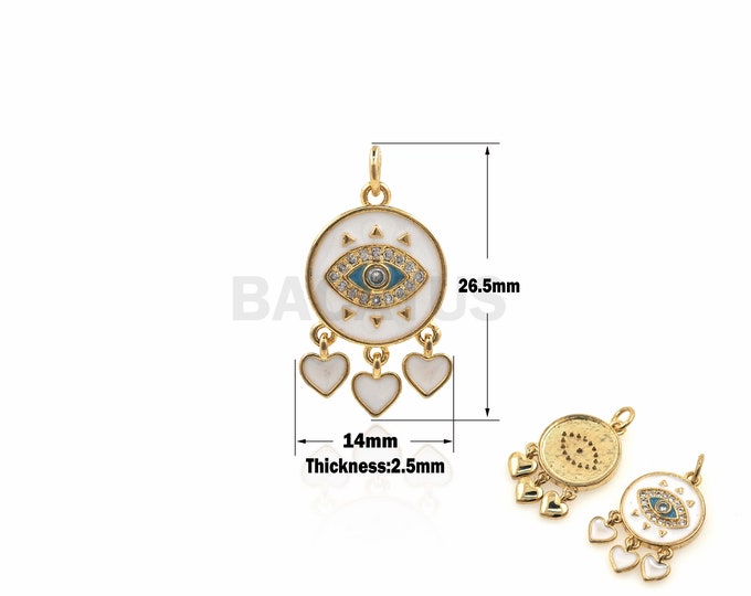 1PCS Demon Eye Pendant Enamel Charm Love Heart Tassel Jewelry Cubic Zirconia Gold Filled Eye Jewelry Eye Charm CZ Charm 26.5x14x2.5mm