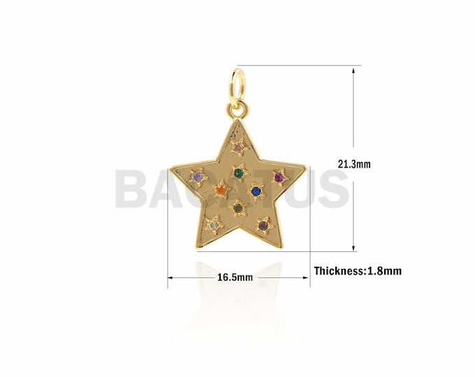 1PCS Colorful Cubic Zirconia Star Pendant, CZ Star Pendant, Star Charm, Gold Star Necklace, Suitable For Jewelry Making 21.3x16.5x1.8mm