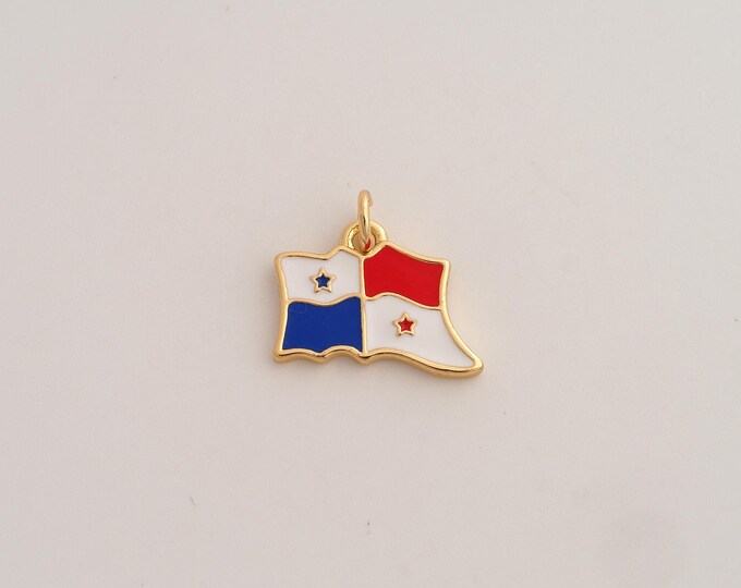 18K Gold Filled Panama Flag Charm,Dainty Enamel Panama Pendant,Flag Pendant ,DIY Jewelry Supplies,16x17x1.7mm