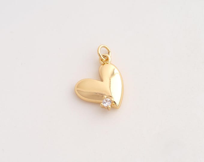 18K Gold Filled Heart Charm, Micropavé CZ Love Pendant,Heart Necklace Charm, DIY Jewelry Supplies, 20x13.7x3.8mm