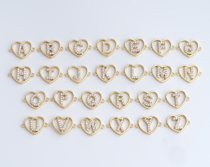 5 pcs Initial Connectors, 18K Gold Filled Letter Connectors, Micropavé CZ Alphabet Connectors, DIY Jewelry Supplies,19.6x14x2.5mm