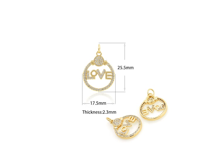 1pcs Cute Letter Mini Charm Diy Jewelry Discovery and Components Gold Filled Twisted Round Micro-Pave Love Pendant Jewelry Making