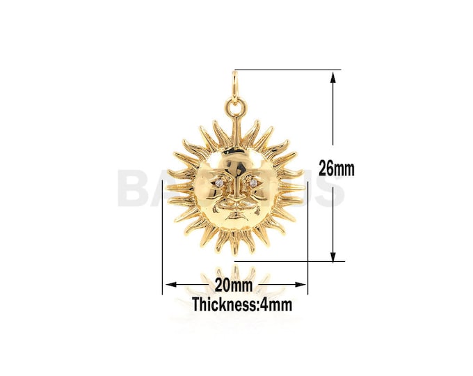 CZ sun pendant, sun face pendant, minimalist charm, used for making bracelets and necklaces 26x20x4mm 1PCS