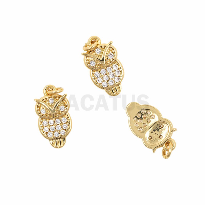 Gold Filled Pave Owl Pendant,Micro CZ Owl Stones,Animal Jewelry Findings 6.5x13x2mm 1PCS