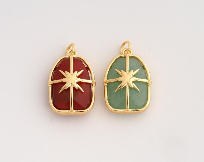 18K Gold Filled Natural Stone Charm,Dainty Energy Stone Pendant,Square Stone Pendant ,DIY Jewelry Supplies,24.8x14.7x7.8mm