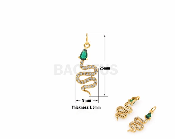 1Pcs Green Eye Snake Pendant Gold Snake Pendant, Exquisite Snake Pendant, Reptile Jewelry, Wholesale Pendant, Jewelry Making Cubic Zirconia