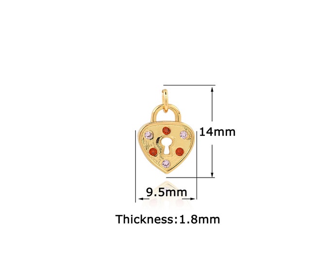 18K Gold Filled Heart pendant,Gold Dainty Lock Charms,Simple pendant Bracelet Necklace for DIY Jewelry Making Supply