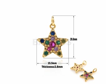 1PCS Colorful Gold Star Pendant，Star Bracelet Necklace Charms，Star Findings For Jewerly Making 20.8x15.5x2.8mm