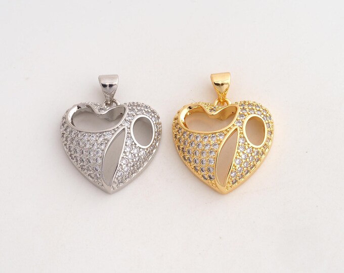 18K Gold Filled Heart Charm,Dainty Love Pendant,CZ Heart Pendant ,DIY Jewelry Supplies,24x19x6.4mm