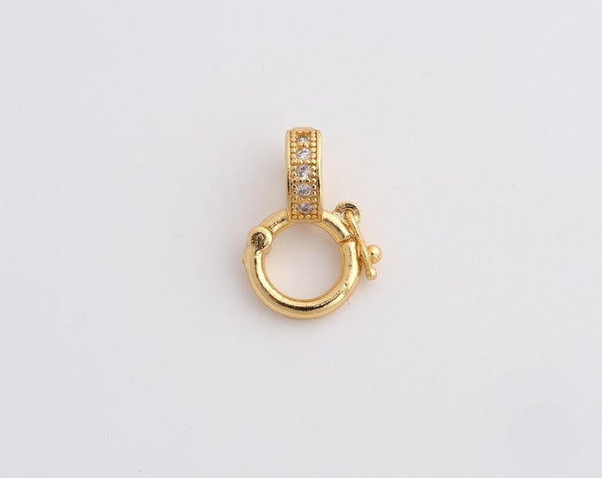 Sailor Clasp, Micropavé CZ Jewelry Clasp, 18K Gold Filled Spring Clasp, Snap Clasp, Push Clasp, DIY Jewelry Supplies, 15.2x10.8x5.5mm