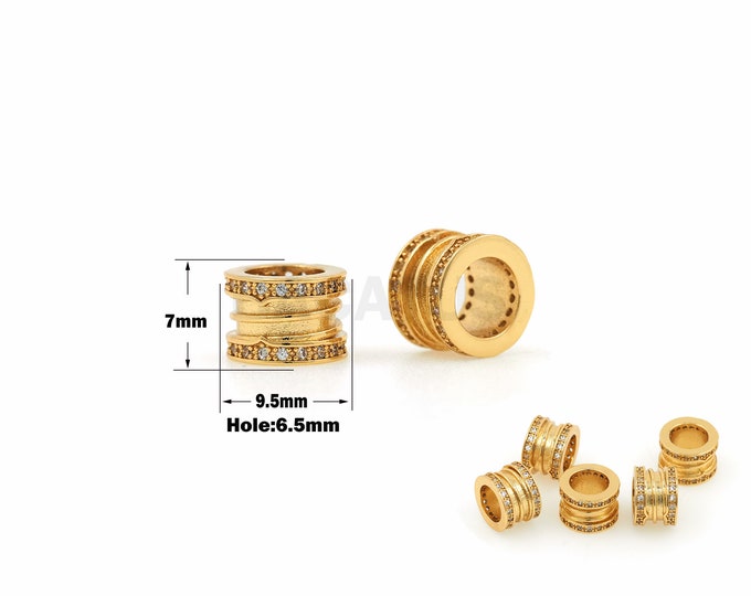 1Pcs High-Quality 18k Gold-Plated Cylindrical Beads, Necklace Beads, Bracelet Necklace Discovery, 18k Gasket Large Hole Beads CZ Charm