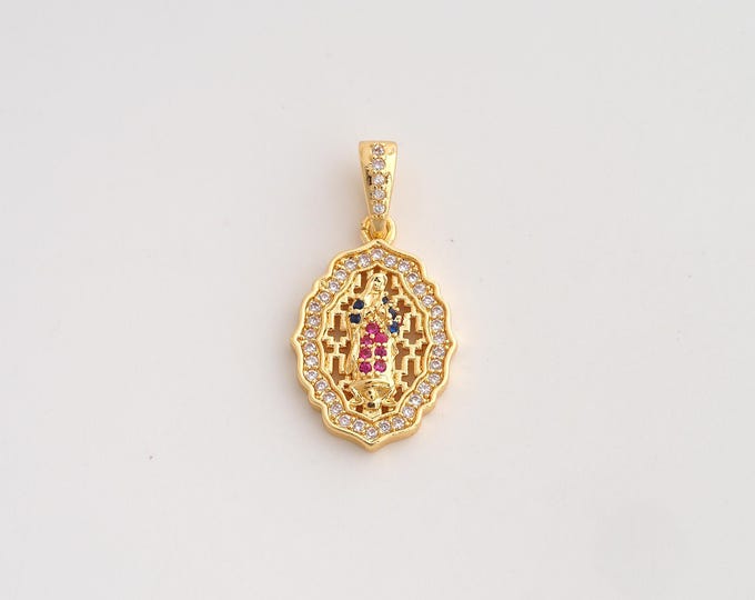18K Gold Filled Virgin Mary Charm,Dainty Religious Pendant,CZ Catholic Pendant ,DIY Jewelry Supplies,24.8x13x2.7mm