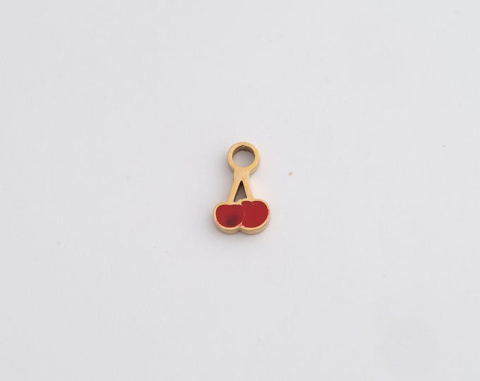 Stainless Steel Cherry Pendant,Enamel Charms,Fruit Charm Hamsa Charms for DIY Jewelry Making Supply,9x5.4x1.5mm