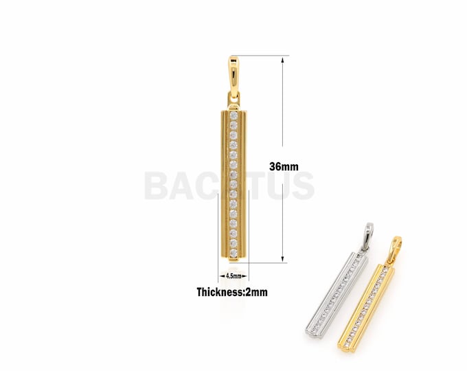 1Pcs Gold-Filled Single Row Zircon Pendant, Cubic Zirconia Pendant, Zircon Pave Pendant, Bar Necklace, Jewelry Accessories 36x4.5x2mm
