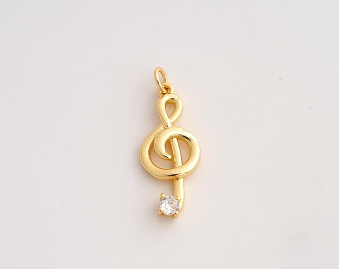 18K Gold Filled Music Note Charm,Dainty Symbol Pendant,CZ Music Note Pendant ,DIY Jewelry Supplies,29x11x3.5mm