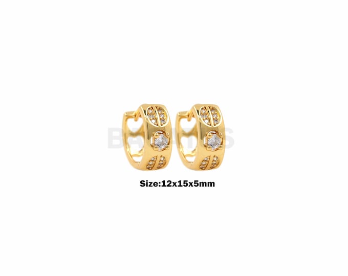 1Pair Wide Gold Hoop Earrings Thick Hoop Snare, Daily Hoop Jewelry Gift, Simple And Simple Hoop Earrings Cubic Zirconia CZ Charm 12x15x5mm