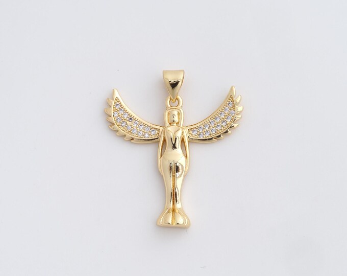 Angel Charm, 18K Gold Filled Cupid Charm, MicroPave CZ Angel Pendant, DIY Jewelry Supplies, 30.7x27x3.4mm