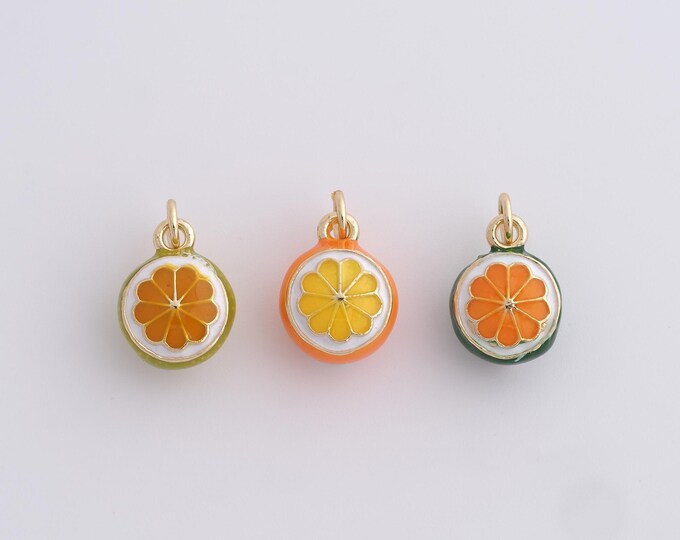 18K Gold Filled Lemon Pendant,Enamel Lemon Charms,Lemon Charm Bracelet Necklace for DIY Jewelry Making 16.8x10x8.2mm