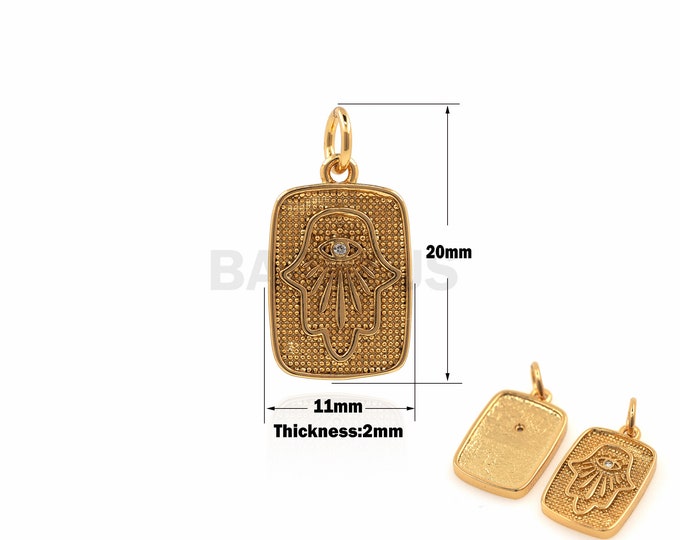 1PCS,Square Hamsa Palm Pendant Palm Charm Suitable for Bracelet Necklace Jewelry Making Supplies Eye Charm 18K Gold Filling 20x11x2mm