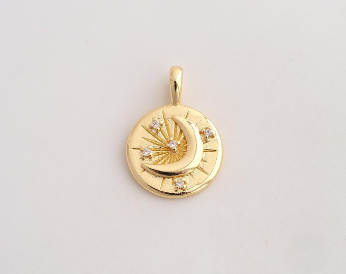 18K Gold Filled Sun Moon Charm,Dainty Celestial Pendant,CZ Moon Sun Pendant ,DIY Jewelry Supplies,25x18x3mm