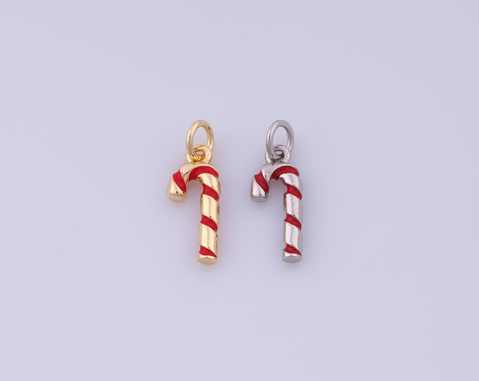Christmas Cane Pendant,18K Gold Filled Christmas Necklace, Enamel Christmas Cane Pendant, DIY jewelry Making Accessories,18.3x6.4x2.2mm