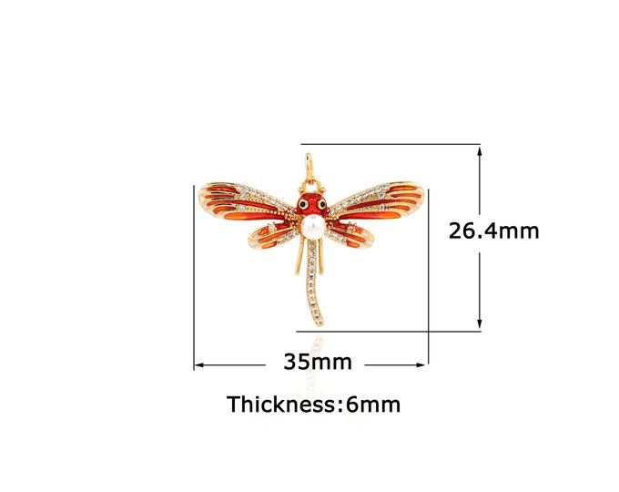 18K Gold Filled Dragonfly pendant,Gold Dainty Insect Charms,Simple pendant Bracelet Necklace for DIY Jewelry Making Supply