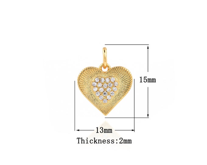 18K Gold Filled Heart Pendant,Gold Dainty Heart Charms,Heart Charm Bracelet Necklace for DIY Jewelry Making Supply