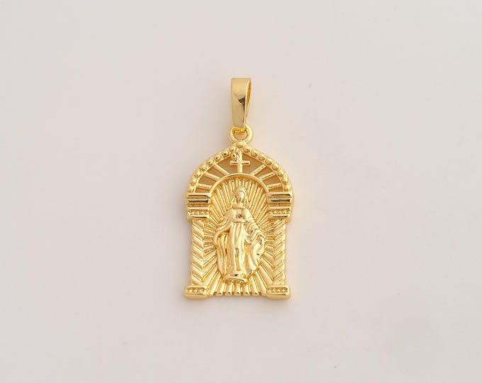 18K Gold Filled Virgin Mary Charm,Dainty Religious Pendant,Catholic Pendant ,DIY Jewelry Supplies,32.2x15x3mm