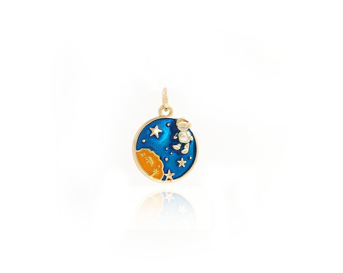 Round Pendant Enamel Charm  Pendant Astronaut Charm 18K Gold Filled Space Charm,DIY Jewelry Supplies,19x14x3mm