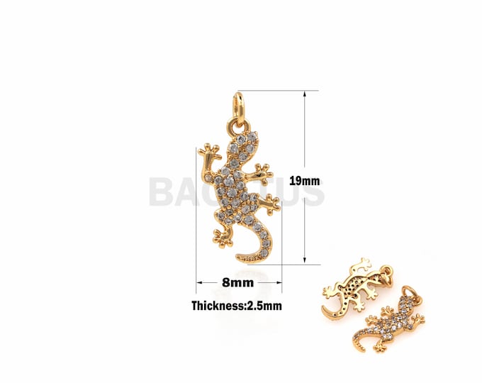 1PCS Lizard Pendant Gecko Necklace Jewelry Salamander Animal Charm Reptile Symbol Amulet Micro-Pave 18K Gold Filling 19x8x2.5mm