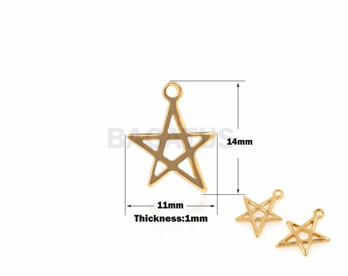 1PCS Suitable For Making Five-Pointed Star Pendants For Bracelets, Necklaces, Jewelry Products, Star Charm, 18K Gold Filling 14x11x0.9mm