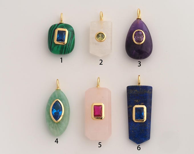 18K Gold Filled Natural Stone Charm,Energy Stone Pendant,Stone Pendant,DIY Jewelry Supplies,Big 41.5x18.2x9.7mm Small