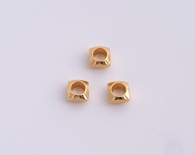 10 pcs 18K Gold Filled Square Spacer Beads,Gold Flat Beads, Square Beads DIY Bracelet Necklace Earrings Jewelry Making,4x2.4mm