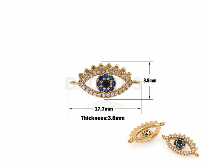 1PCS,Eye Connector, 18K GoldFilled With Micro-Pave CZ , Suitable For Making Jewelry, Bracelets And Necklaces 8.9x17.7x3.8mm