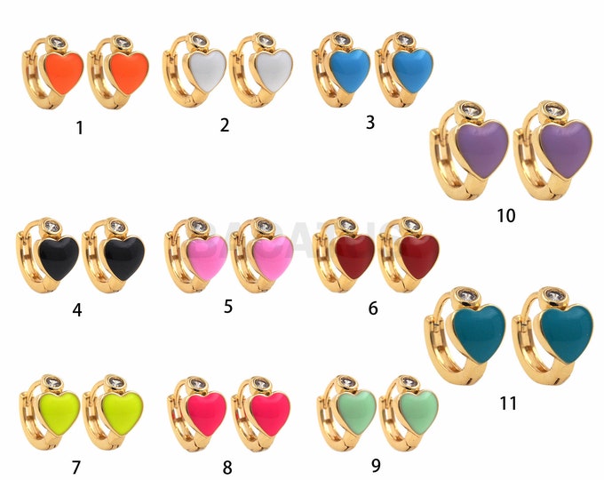 1 Pair, 18K Gold Filled Love Heart Enamel Earrings, Love Earrings, Multicolor Enamel Earrings, Everyday Earrings, 11x7x2mm