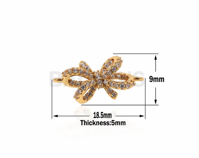 CZ Pave crystal Bow Charm,Shiny Gold Bow beads,Micro Pave  Bow Connector,Bow Knot Charm 9x18.5x5mm 1pcs