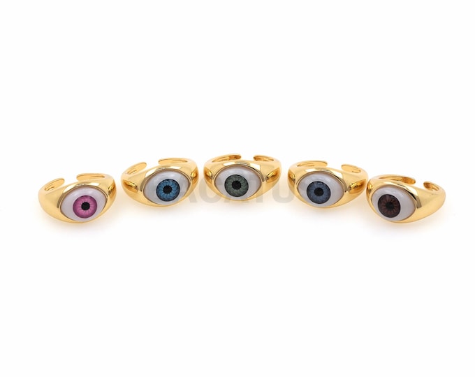 18K Gold Filled Eye Ring,Eye Charm, Enamel Charm, Adjustable Ring, Golden Open Ring, Thick Ring