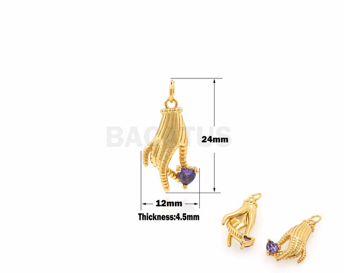 1Pcs Gesture Pendant Gold Handmade Pendant Bracelet Necklace DIY Jewelry Making Micro-inlaid Love Purple Zircon CZ Charm 24x12x4.5mm