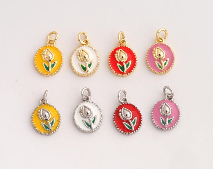 18K Gold Filled Tulip Charm,Dainty Enamel Flower Pendant,Tulip Pendant ,DIY Jewelry Supplies,14x8.5x2.5mm