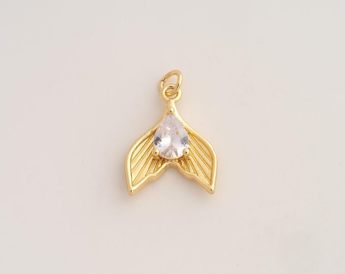 18K Gold Filled Fishtail Charm,Dainty Fishtail Pendant,CZ Fishtail Pendant ,DIY Jewelry Supplies,23.8x13.8x4.4mm