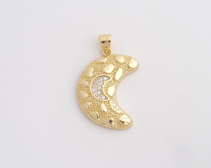 18K Gold Filled Crescent Moon Pendant,CZ Celestial Pendant, Moon Pendant, Jewelry Accessories 32.7x18.8x3.3mm