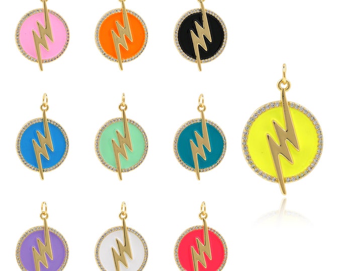 18K Gold Filled Round pendant,Gold Dainty Lightning Charms,Round Charm Bracelet Necklace for DIY Jewelry Making Supply