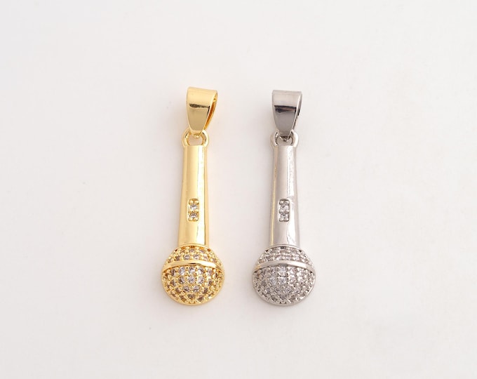 18K Gold Filled Microphone Charm,Dainty Microphone Pendant,CZ Microphone Pendant ,DIY Jewelry Supplies,30.4x8.5x4.7mm