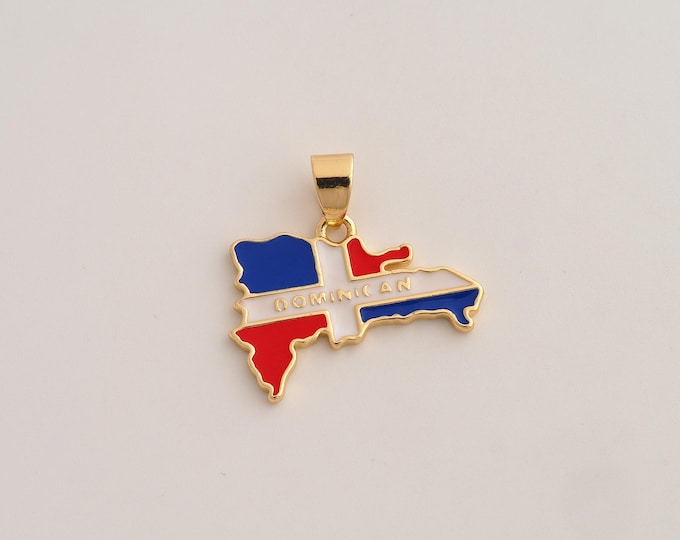 18K Gold Filled Dominican Republic Flag Charm,Enamel Dominican Republic Map Pendant,Dominican Pendant ,DIY Jewelry Supplies,23.2x23.7x1.7mm