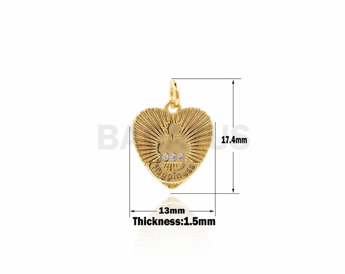 Glowing North Star Heart Charm，CZ Micro Pave Happiness pendant，Micro Pave gold heart medallion 17.4x13x1.5 mm 1PCS