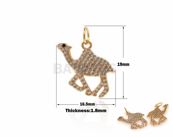 1PCS Camel Pendant Desert Jewelry Camel Charm Animal Charm Cubic Zirconia Suitable for Bracelets,Jewelry Products 18K 19x16.5x1.8mm